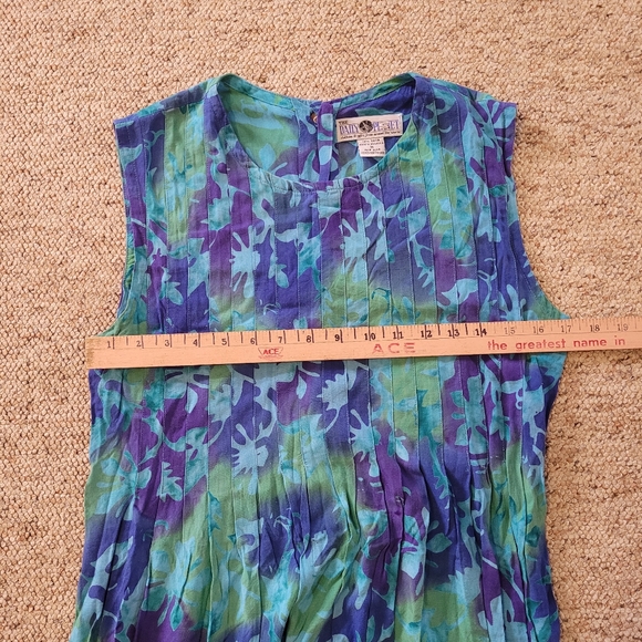 Vintage Daily Planet Dress Rayon Tie Dye Blue Green Buttons Sleeveless - Picture 7 of 9